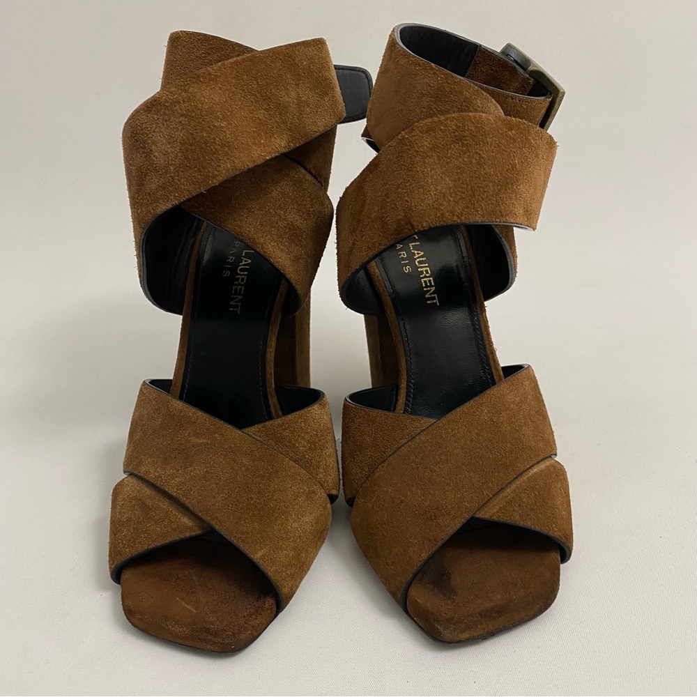 Yves Saint Laurent Brown Suede Strappy Heels